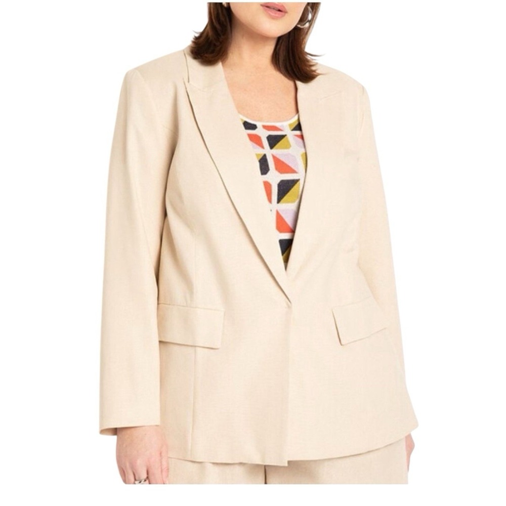 ELOQUII Womens Size 18 Blazer Jacket Beige Linen Cotton Office Career Preppy